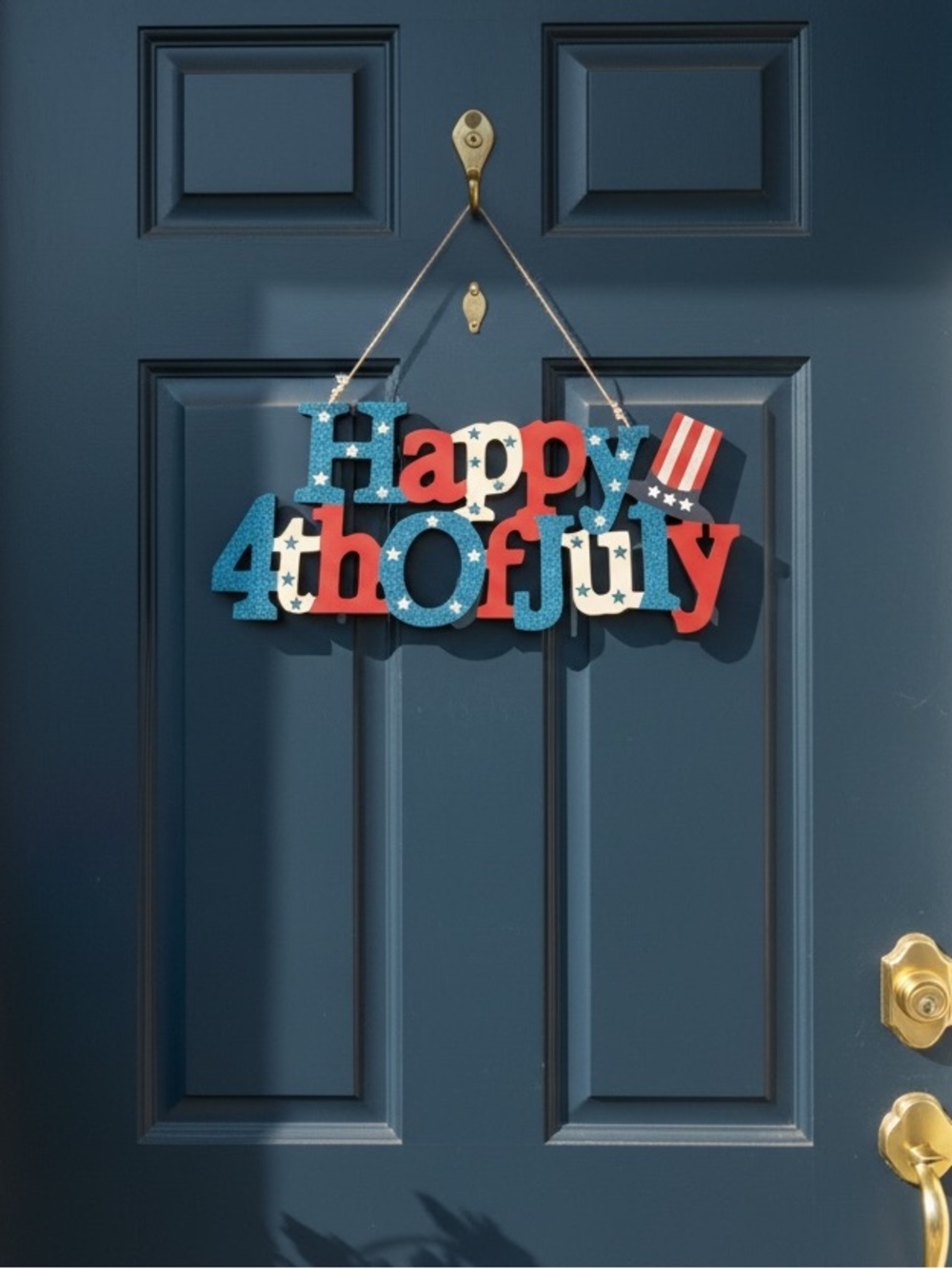 Patriotic "Happy 4th of July" Wooden Door Wall Hanging Red White & Blue